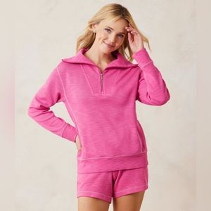 NWT - Tommy Bahama - Tobago Bay Half Zip Sweatshirt - Pink Ruffle